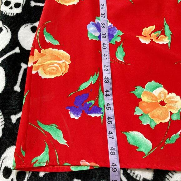 KATHIE LEE Red floral print long dress ~ Vintage SMALL MEDIUM maxi sundress - Picture 6 of 15